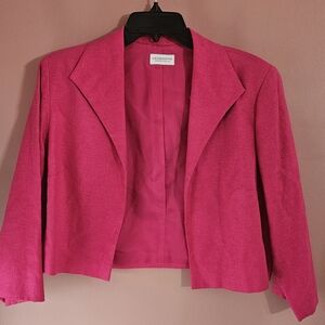 Liz Claiborne Dresses Petite Dark Pink Cropped Linen Blazer Jacket 14p